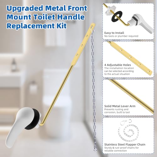 Hibbent Metal Front Mount Toilet Handle Replacement Kit, White | Upgraded Metal Flush Lever, Universal Toilet Flush Handle Fit Front Tanks, Stainless Steel Flapper Chains, 4 Adjustable Holes - color: White, style: Classic