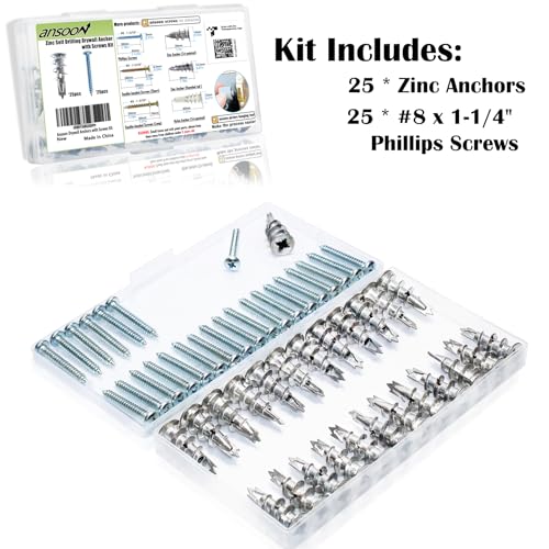 50Pcs Metal Self Drilling Drywall Anchors Heavy Duty with Screws Kit | 25 Heavy Duty Metal Wall Anchors for Drywall with 25 #8 x 1-1/4'' Screws ,No Pre Drill Hole Required, Holds Upto 75lbs