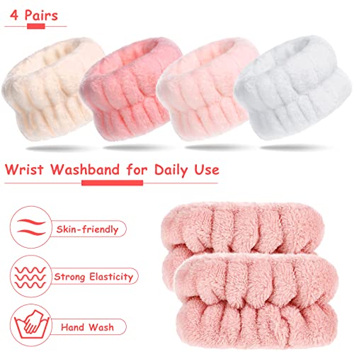 Chuangdi 4 Pairs Wrist Bands for Washing Face Wrist Spa Microfiber Wash Towel Band Scrunchies Absorbent Wristbands Sweatband for Women Prevent Liquid from Spilling(Pretty Colors) - color: Pretty Colors