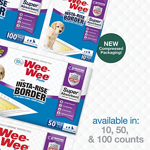 Four Paws Wee-Wee Super Absorbent Unscented Pee Pads for Dogs & Puppies with Insta-Rise Border, Leak-Proof Dog Housebreaking Potty Training Floor Protection, 22" x 23", 50 Count - size: 50 Count