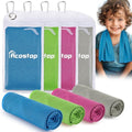 4 Pack Mini Cooling Towels (30"x9") - Kids Cooling Towel, Soft Breathable Cooling Neck Wraps with UPF 50 Sun Protection for Boys Girls Running Exercise Parent-child Activities School Outdoor Sports - color: Blue & Grey & Green & Magenta