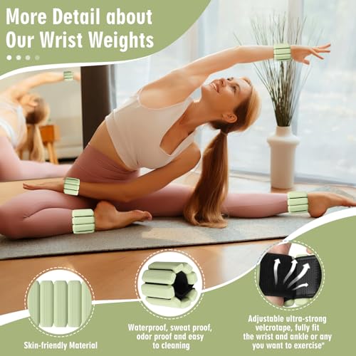 Wrist Weights Set of 2, Wearable Wrist Ankle Weights for Women & Men, Silicone Weighted Bangles Adjustable Arm and Leg Weights for Walking Yoga Pilates Running Dance Gym 2lb - color: Green