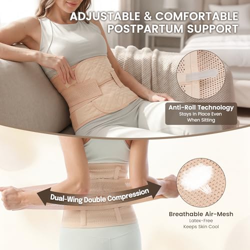 Allaugh Postpartum Belly Band for Women: Abdominal Binder Post Surgery, C Section Waist Trainer for Wife, Hysterectomy Belly Band for Secure Abdominal Support, Healing Recovery Compression,Large,Beige - color: Beige, size: Large