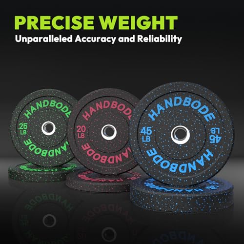 HANDBODE 2-Inch Weight Plates High Bounce, Olympic Bumper Plate Set 45/100/160/190/260/300lb, Colored Weight Plates Set for Home Gym, Barbell Weights Rubber Strength Training Plate for Weight Lifting - size: 170 lb Set (Pair of 10, 15, 25, 35 lb), style: