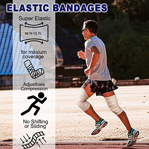 24 Pack Elastic Bandage Wrap 4” Bandage Wrap with Hook and Loop Closure on Both Ends Self Adhesive Bandage Wrap for Sports, Medical, and Injury Recovery - size: 4 Inch
