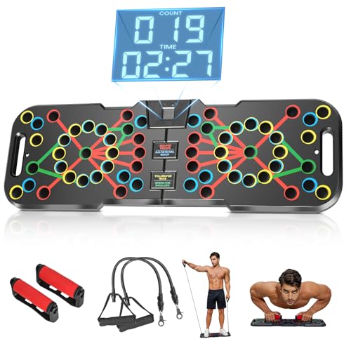 Push Up Board, with Counter & Timer, 41-in-1 Portable Push Up Bar | 41-in-1 Push Up Board, Automatic Counter & Timer, Foam Handles, Portable Home Workout Equipment for Upper Body Training