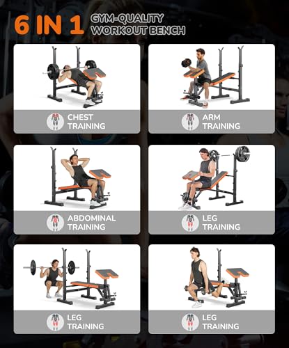 Multi-Function All in 1 Weight Bench Set - Multi-Positions Heavy Duty Weight Lifting Sit Up Bench Workout Benchs Folding Bench Press for Home Gym - color: Orange