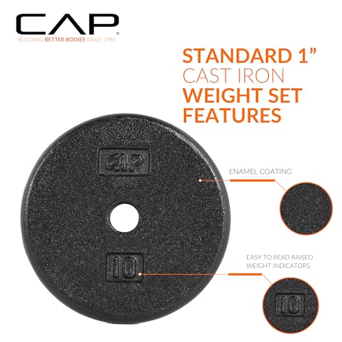 CAP Barbell Standard 1-Inch Cast Iron Weight Plates - Singles & Sets | 1.25-50 lbs | Multiple Options - color: Black, size: 10 lb - Set of 4