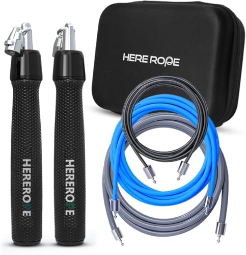 HEREROPE Weighted Jump Rope for Men Women Interchangeable 1/6lb 1/4lb 1/2lb Heavy Jump Rope- Adjustable Length, Tangle Free, Smooth Ball Bearing, Anti-slip Grip, Skipping Rope for Weight Loss - color: Inky, size: 9'0" L - Fits Users Under 5'10"