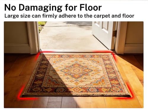 Rug Carpet Non Slip Grippers, Reusable Rug Tape Pads, No Damaging for Hardwood Floors, Strong Hold Carpet Corner Stickers for Area Rugs Flat, Removable, 8Pcs