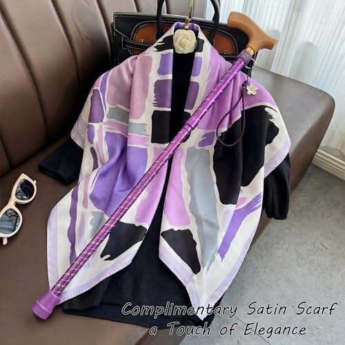Asterom Canes for Women - Foldable, Adjustable, Collapsible - Fashionable Walking Cane for Women, Wooden Handle - color: Purple