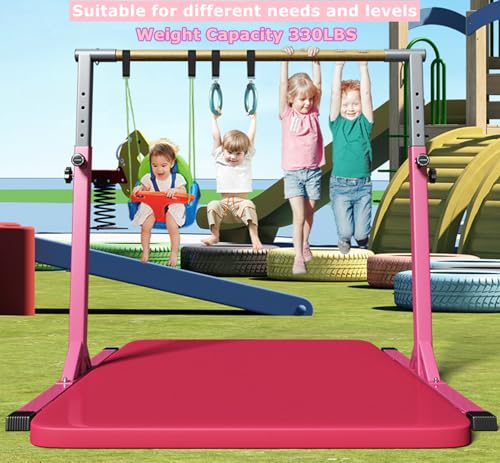 Gymnastic Kip Bar for Kids Training Horizontal Bars for Home Ages 3-15 Adjustable Height Non-Slip Gym Equipment Indoor with Rings