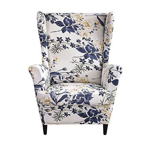 NILUOH Wingback Chair Slipcover, 2-Piece Stretch Wing Chair Cover, Washable Soft Fit Slipcover for Wingback Armchairs, Non-Slip Furniture Protector for Living Room, Flower Field - color: 12