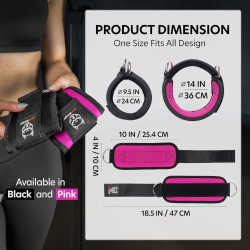 AmStaff Fitness Ankle Straps for Cable Machines – Padded Gym Ankle Cuffs for Glutes, Legs, and Booty Workouts – Adjustable Cable Attachments for Women & Men – One Size - color: Pink (Pair)