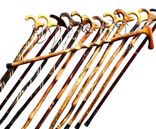 Natural Wood Walking Cane Set of 2 – Handcrafted 35" Wooden Walking Stick with Non-Slip Rubber Tip – Random Natural Design Selected – Lightweight Mobility Support for Men & Women