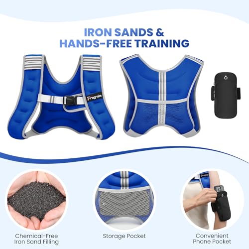 Fragraim Weighted Vest for Women Men - 8lb/10lb/12lb/16lb/22lb/25lb/30lb Weight Vest with Reflective Stripe, Detachable Phone Pouch, Ideal for Walking, Strength Training, Running, Workout, Cardio - color: Blue, size: 8 lb