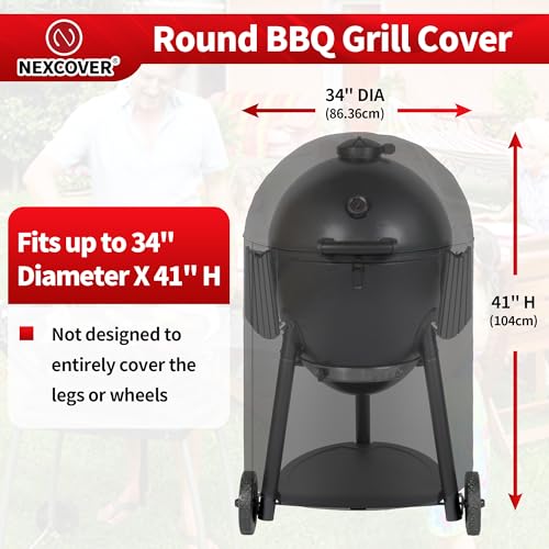 NEXCOVER Round Grill Cover - 34” Dia by 41”H BBQ Cover, Dome Smoker Cover, Waterproof &UV Resistant Barbeque Grill Cover for Outdoor Grill, Compatible for Char-Griller Akorn Kamado Grills - size: Round 34"Dia