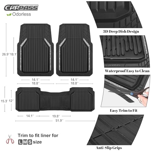 CAR PASS Glitter Heavy Duty Rubber Floor Mats for Car, Waterproof Liner Deep Dish Bling Car Mats Full Sets, Universal Trim to Fit for SUV Truck Sedans Vans, All Weather Floor Mats, Silver Sparkly - color: Bling Black Silver