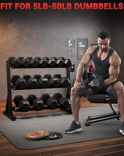 Heavy Duty Steel 3-Tier Dumbbell Rack for Home Gym – Space-Saving Weight Storage Shelf – Non-Slip Base, Rubber Guards, Holds Up to 480/800/1000 LB, Fits 5 or 6 Pairs Hex Weights