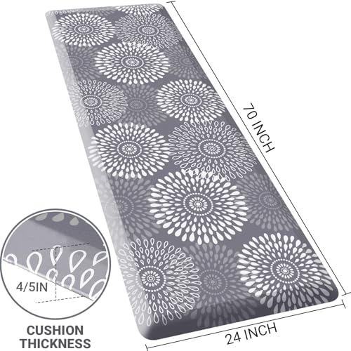 LuxStep Kitchen Mat Waterproof Kitchen Rugs for Floor Cushioned Anti-Fatigue Mat Non-Slip Standing Desk Mat Comfort Floor Mats for House Sink Office 24" x 70"-4/5 Inch Grey - color: Grey, size: 70"L x 24"W x 0.8"Th