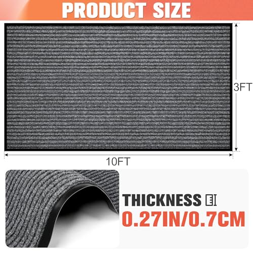 MYFAMIREA Commercial Floor Mat 3' x 10' Extra Large Front Door Industrial Rug Heavy Duty Brush Step Entrance Mat Weather Utility Rug with Non Slip Rubber Backing Low Profile for Entryway,Charcoal Grey - size: 3 x 10 Feet
