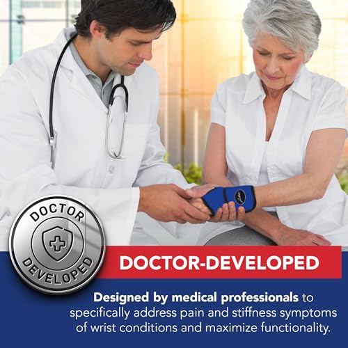 Doctor Developed Wrist Brace - Wrist wrap for Carpal Tunnel Arthritis,Tendonitis, Hand Support - Ideal for Fitness, Weightlifting - Handbook included (Blue (Pack of 1), Wrist Brace)