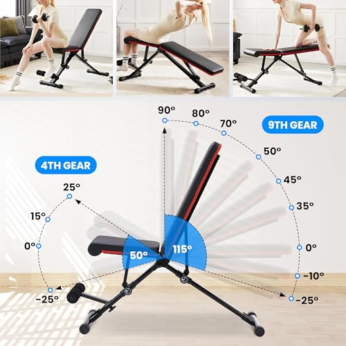 Adjustable Weight Bench 795LB Capacity Foldable Workout Bench Press for Home Gym, Full Body Exercise and Strength Training, Lifting Sit-up Incline Decline Flat Utility Bench, 2 Sec Fast Folding - color: Black