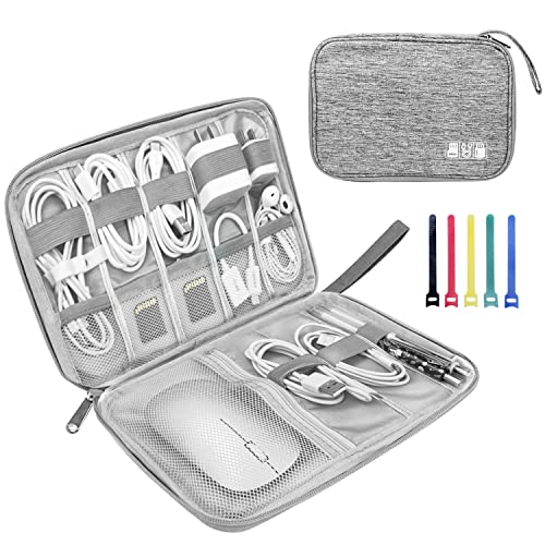 Lcsmaokin Electronics Organizer Travel Case,Electronic Accessories Storage Bag,Portable Waterproof Cable Organizer Bag,with 5 Cable Ties，for Travel,Work-Grey - color: A-Grey Set, size: Single Layer