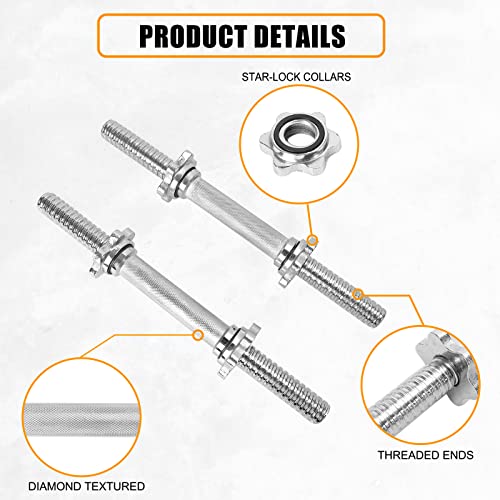 Threaded Dumbbell Rubber/Chrome Handles 1 Inch Pair, Adjustable Dumbbell Bar Handles, Fits Standard Weight Plates with 1” Diameter, for Gym Workouts, Exercise, Weightlifting, Sold in Pair - color: Chrome Handgrips, size: 18 Inch
