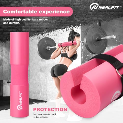 NEALFIT Barbell Pad Squat Pad for Squats—Squat Bar Pad—Great for Weightlifting,Lunges and Hip Thrusts—Foam Sponge Pad—Fit Standard and Olympic Bars Perfectly - color: Pink