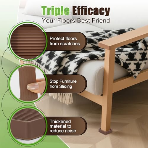 xxxHOLIC Non Slip Furniture Pads, 2" x 2" Brown Square, Set of 4 | Furniture Cups for Hardwood Floors, Rubber Furniture Grippers, Anti Slide Bed Frame & Couch Stoppers - color: Brown, size: 2"*2"Square