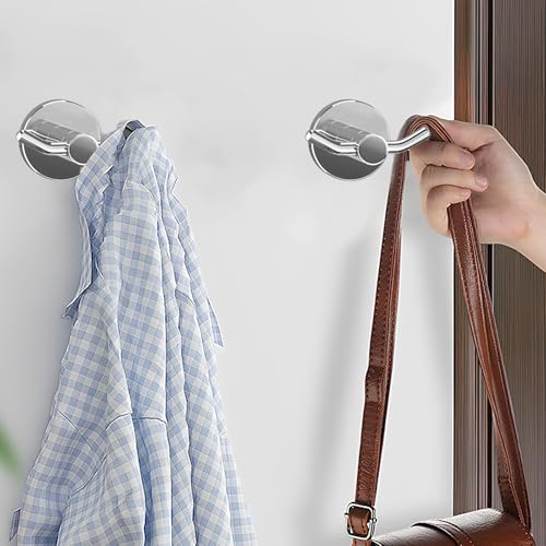 2 Pack Towel Hooks for Bathroom, Screw in Stainless Steel Wall Hooks for Hanging Coat Robe Keys(Chrome) - color: Chrome