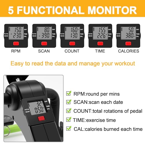 Pedal Exerciser Desk Exercise Bike Leg and Arm Bike with LCD Monitor Foldable (black/green)