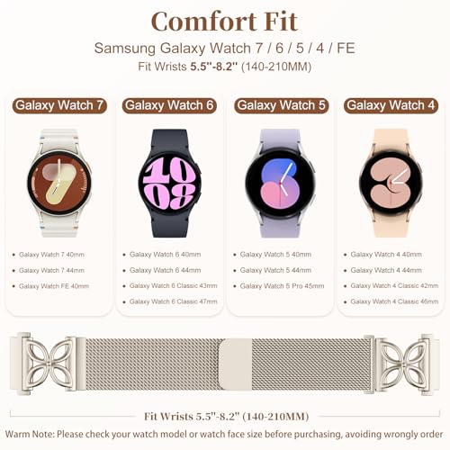 Getino Magnetic Metal Strap Compatible with Galaxy Watch 7 Band, Galaxy Watch 6 Classic Band FE 5 Pro 4 Active 2, 20mm Milanese Floral Dressy Wristband for Samsung Watch Bands Women 40mm 44mm 45mm - color: Strarlight