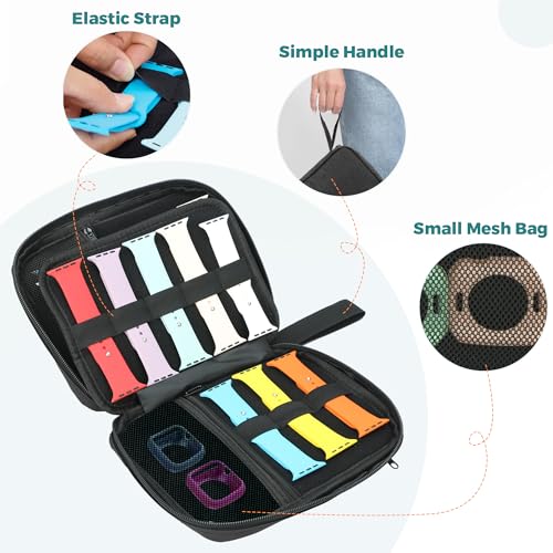 PACMAXI 16 Watch Bands Storage Carrying Case Compatible with Watches,Expandable Watch Band Holder Stores 16 Watch Bands Fit for Most Sizes of Watch Straps,Organizer for Watch Bands, Bag Only - color: 16 BLACK