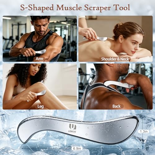 304 Stainless Steel Gua Sha Tools Set, Facial & Full Body Scraping Massage Kit | with Zinc Alloy Eye Roller, 3 Pack Ergonomic Muscle Scraper for Home Daily Self Care & Workout Recovery