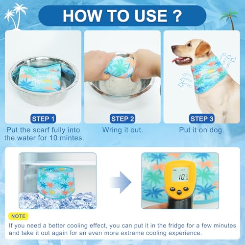 BEAUTYZOO Dog Cooling Bandana for Medium Large Dogs, 2 Pack Instant Cooling Bandanas Breathable Cooling Ice Towel Neck Wraps,Keep Dogs Cool in Hot Summer, Blue Paw L - color: Blue Paw + Tree, size: Large(Neck Girth:14-23in)