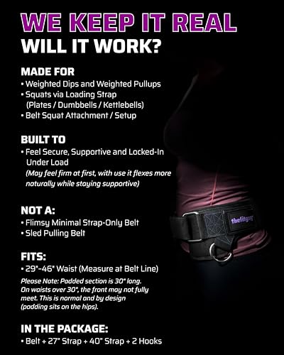 THEFITGUY Women’s Dip Belt for Weighted Dips, Pull-Ups & Belt Squats | Contoured no-pinch dip belt for women’s hips and smaller waists, with buckle closure, 2 straps, and metal hooks