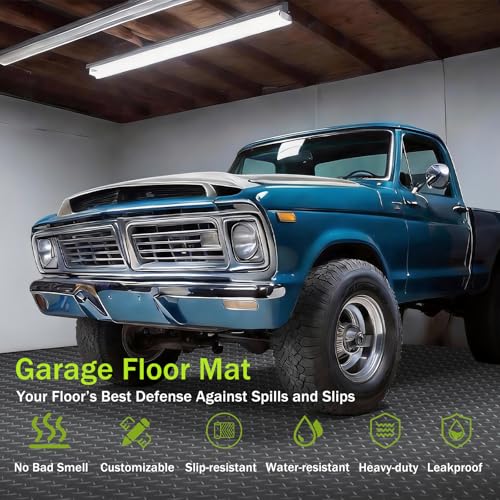 12x20 FT Gray Garage Floor Mat, 2.8mm Thickened Flooring Roll for Under Car Diamond Plate PVC Rubber Mat with 20 Pcs Tapes, Non-Slip Floor Mat for Garage, Warehouse, Gyms, Trailer - color: Gray, size: 12x20 FT