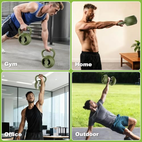 Hezeyferg 2-in-1 Adjustable Kettlebell for Home Gym Strength Training | 15-45 LB Kettlebells Weight Set, 4.8-30 LB Dumbbell Weights, with Wide Grip, for Men/Women Full Body Exercise - color: Green
