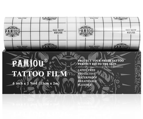Pamiou Second Skin Tattoo Cover - 6 Inches x 2 Yards Tattoo Aftercare Bandage | Breathable, Waterproof, Transparent, Latex-Free Film, Matte Finish