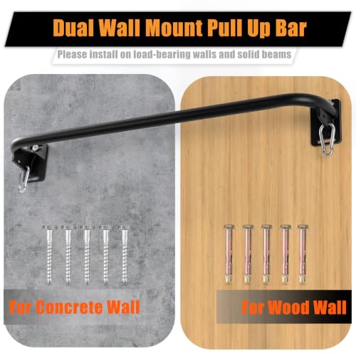 Wall Mounted Pull Up Bar with Hanging Ab Straps, Carbon Steel Chin Up Bar with 8mm Steel Plates, Adjustable Oxford Cloth Ab Sling Straps for Pull Ups, Knee Raises, Leg Raises, Home Gym Training（Black- Ab Straps） - color: Black- Ab Straps