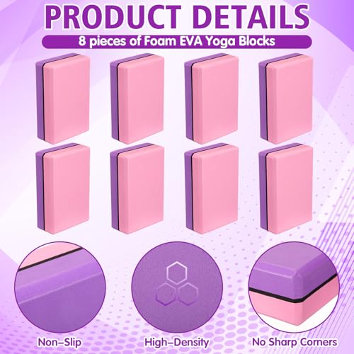 Silipull 8 Pack Yoga Blocks 9 x 6 x 2.8 Inch EVA Foam Pilates Blocks Pilates Stretching and Meditation Exercise for Home Workouts Dance Gymnastics Exercise Lightweight Yoga Supplies