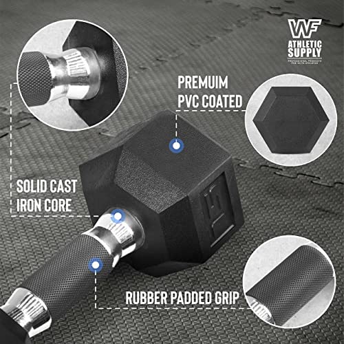 WF Athletic Supply Rubber Encased Hex Dumbbells with Rubber Grip Contoured Handle for Muscle Toning, Strength Building & Full Body Workout - color: r. 150LB Dumbbell Set w/ 2-Tier Rack