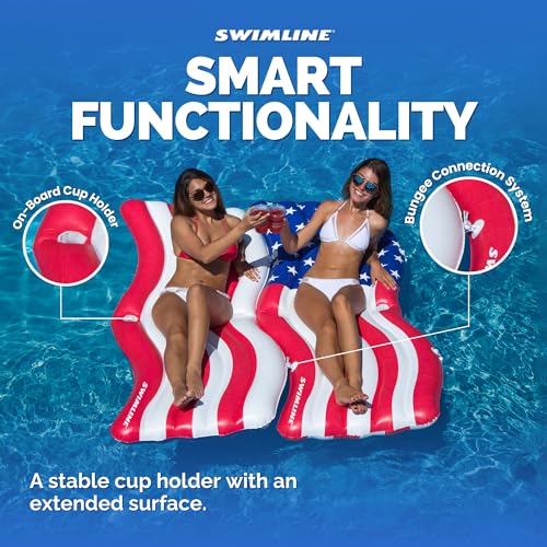SWIMLINE Inflatable Swimming Pool Float Lounger Raft Mattress, Fun Mat, American Flag Connector Set