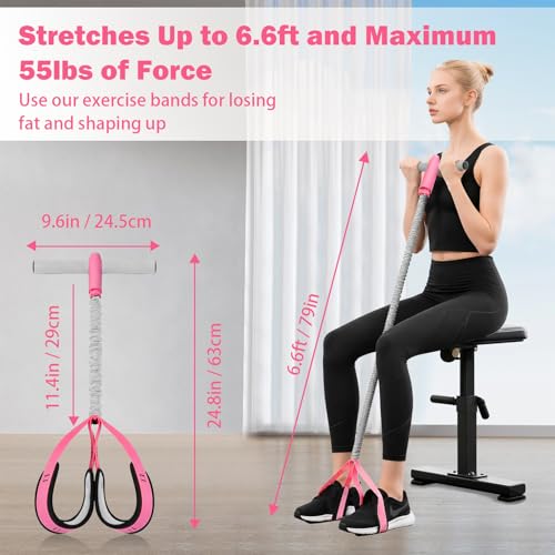 Pedal Resistance Band with Handle, 6-Tube Elastic Foot Pedal Resistance Band, Natural Rubber Ankle Puller Sit-up Exercise, Multifunction Fitness Band for Abdomen, Waist, Arm, Leg Stretching Training - color: Upgraded-Grey Pink