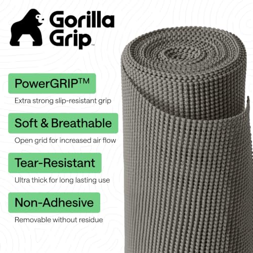 GORILLA GRIP powerGRIP Drawer Shelf and Cabinet Liner, Thick Strong Hold, Non-Adhesive Liners Protect Kitchen Cabinets and Cupboard, Bathroom Drawers, Easy Install, Breathable Mat, 12" x10', Gray - color: Gray, size: 12" X 10', style: 12" x 10'