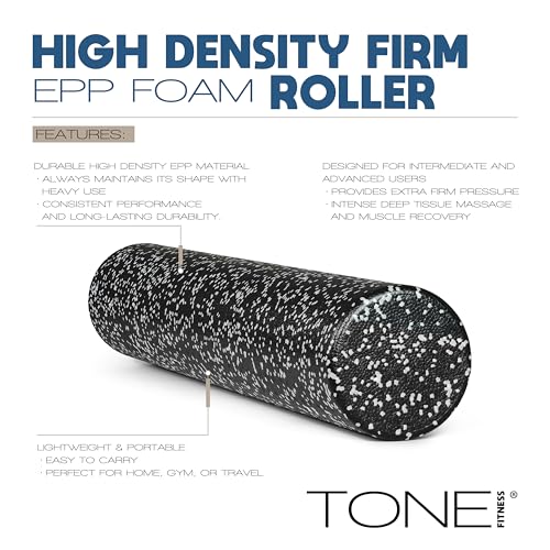 Tone Fitness High Density EPP Foam Exercise Foam Roller for Yoga, Pilates, Stretching, Massage, and Recovery | Multiple Sizes and Colors - color: Black/White Speckled, size: 36 Inch