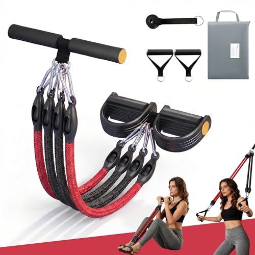 Upgraded Pedal Resistance Band with 4x25 lbs Resistance Tubes Multifunction Home Gym Workout Equipment for Sit Up & Calves Back ABS Leg Hip Arm Exercise - color: Black+Red