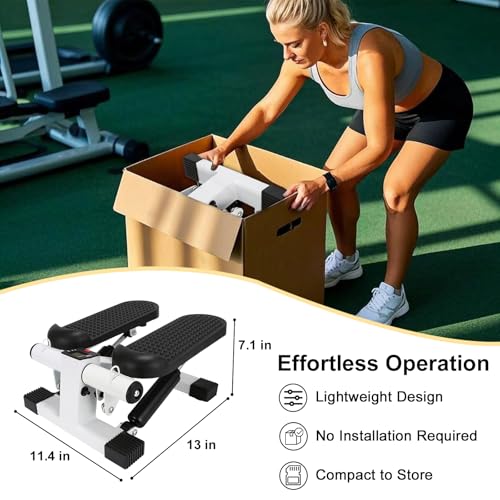 Mini Stepper for Home Exercise, Portable Stair Stepper with LCD Monitor and Resistance Bands, 260lbs Weight Capacity, Twist Stepper for Full Body Workout
